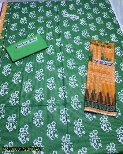 3 Pcs Women's unstitched lawn suit