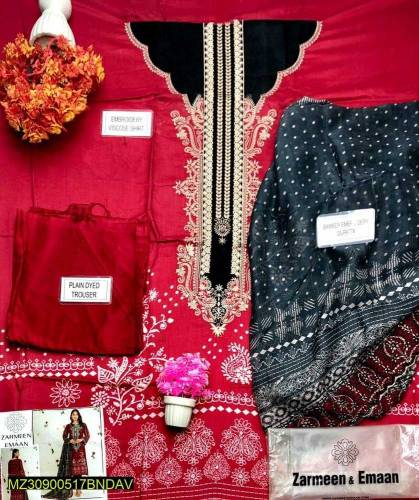 3 Pcs Women's unstitched lawn suit 