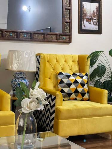 Wing chair pair with stool