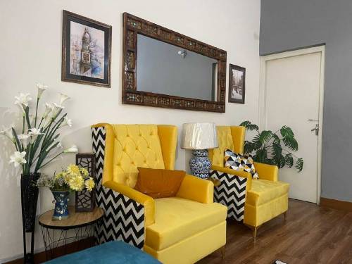 Wing chair pair with stool
