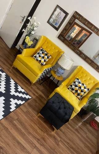Wing chair pair with stool
