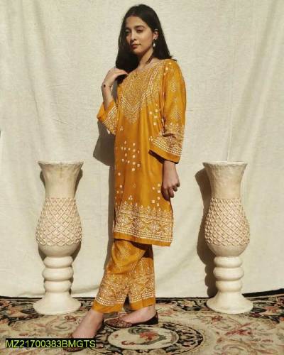 2 pcs women stitched linen chunri suit