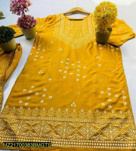 2 pcs women stitched linen chunri suit