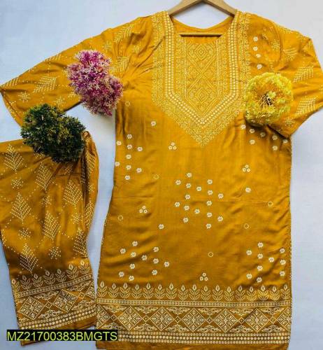 2 pcs women stitched linen chunri suit