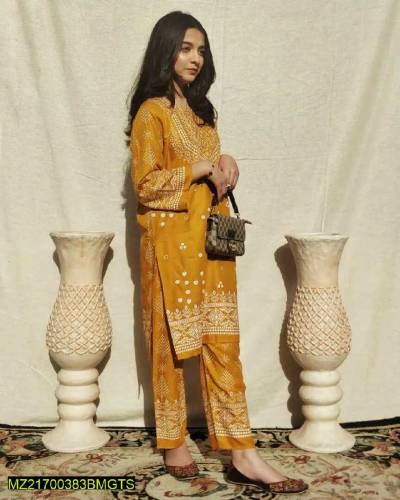 2 pcs women stitched linen chunri suit
