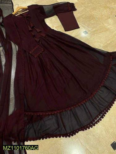 3pcs women stitched chiffon plain suit