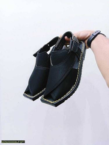 Mens Handmade New Peshawari Chappal Shoes -JF017, Blac