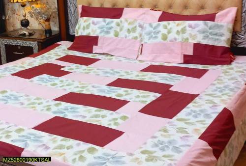 3PC'S COTTON SOTTON PATCH WORK DOUBLE BED SHEET 