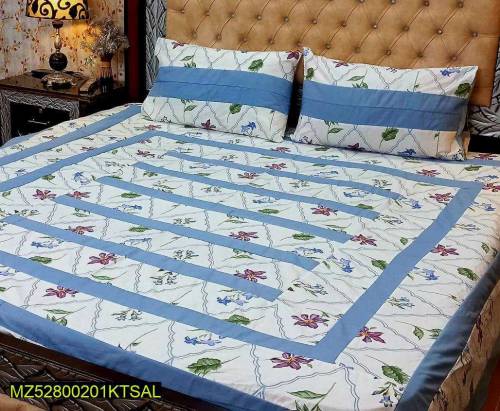 3PC'S COTTON SOTTON PATCH WORK DOUBLE BED SHEET 