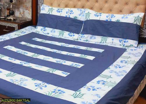 3PC'S COTTON SOTTON PATCH WORK DOUBLE BED SHEET 