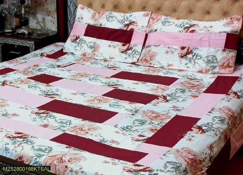 3PC'S COTTON SOTTON PATCH WORK DOUBLE BED SHEET 