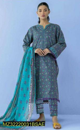 3 Pcs women's unstitched Lawn printed suit 