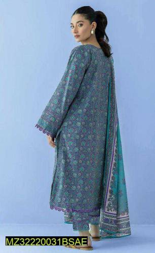 3 Pcs women's unstitched Lawn printed suit 