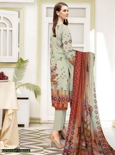 3 Pcs women's unstitched Lawn chikankari embroidered suit 