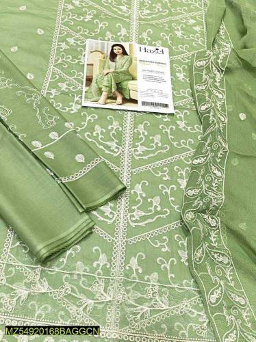3 Pcs women's unstitched Lawn embroidered suit 