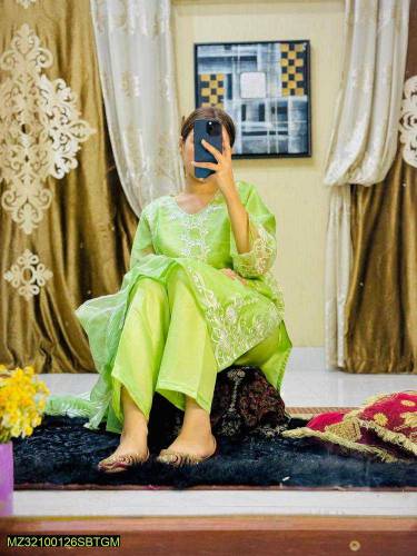 3pcs women stiched fancy organza embroidered suit 
