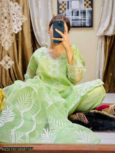 3pcs women stiched fancy organza embroidered suit 