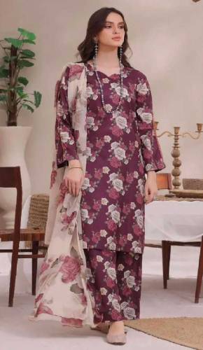 3 Piece lawn unstitch ladies dress 
