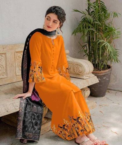 3 Pcs Women's Unstitched Lawn Embroidered Suit