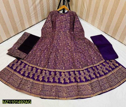 3 Pcs Block Printed Stitched Maxi 