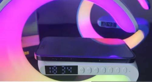 wireless mobile phone charger clock speaker and lamp