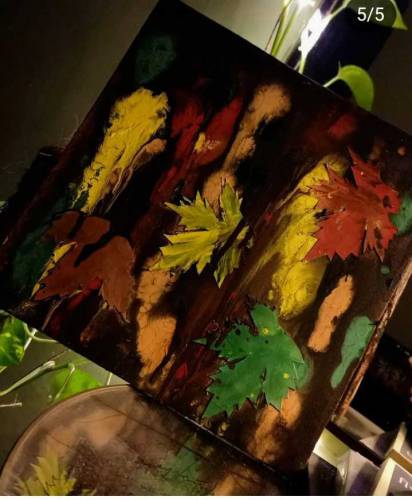 painting with original leaves