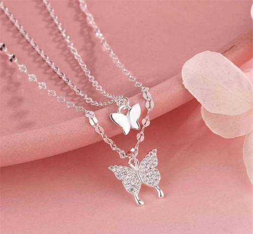 1 pcs Alloy Sliver Plated Double Layered Butterfly Design Pendent