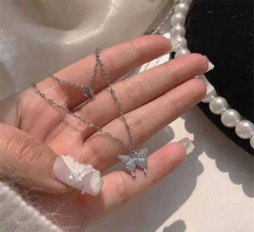 1 pcs Alloy Sliver Plated Double Layered Butterfly Design Pendent