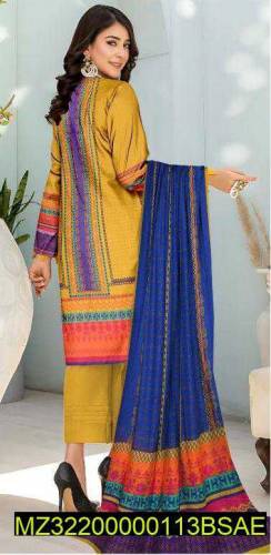 3pcs women's unstitched lawn printed suit