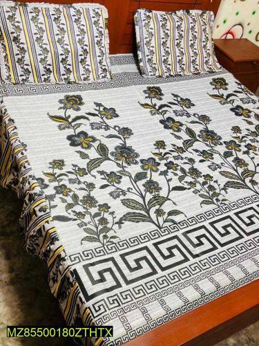 3 pcs cotton printed double bedsheet