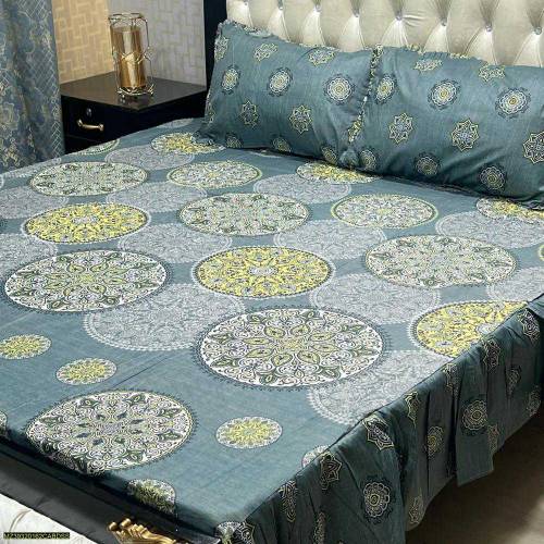 3 pcs cotton printed double bedsheet