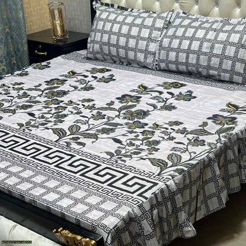 3 pcs cotton printed double bedsheet