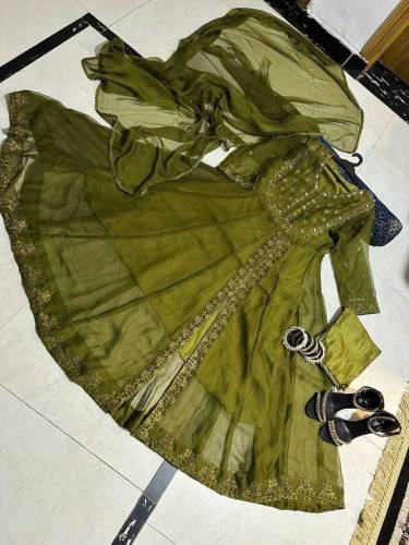 chiffon embroidery frock 3pc