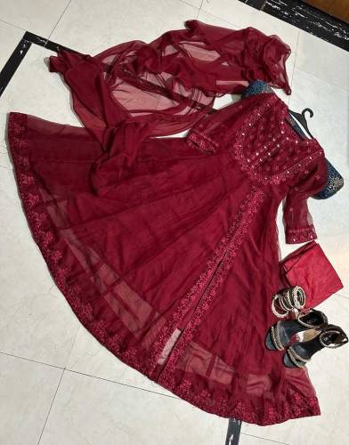 chiffon embroidery frock 3pc
