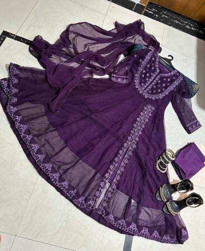 chiffon embroidery frock 3pc