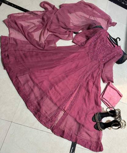 chiffon embroidery frock 3pc