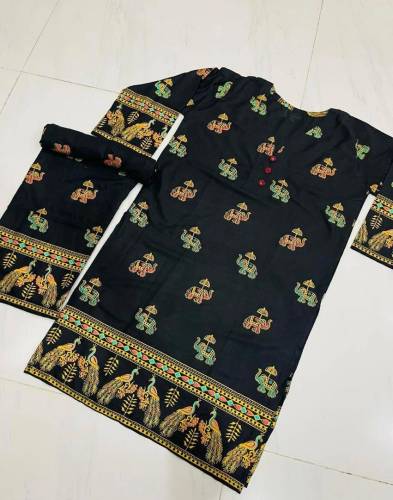 2 pcs woman’s stitched linen block printed suit