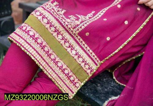 3 pcs women's unstitched lawn sequince embroidered suit 