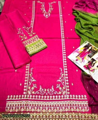 3 pcs women's unstitched lawn sequince embroidered suit 