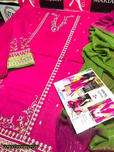 3 pcs women's unstitched lawn sequince embroidered suit 