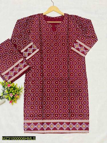 2Pcs Women's Stitched Lawn Printed Shirt and Trouser