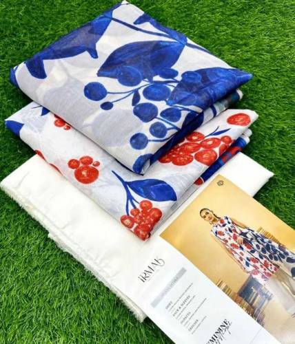 branded 3pcs unstitched suit fabric lawn dupatta lawn and chafon mix 