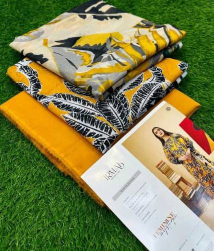 branded 3pcs unstitched suit fabric lawn dupatta lawn and chafon mix 