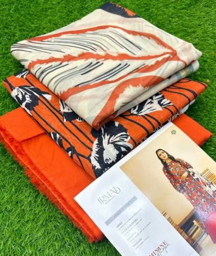 branded 3pcs unstitched suit fabric lawn dupatta lawn and chafon mix 