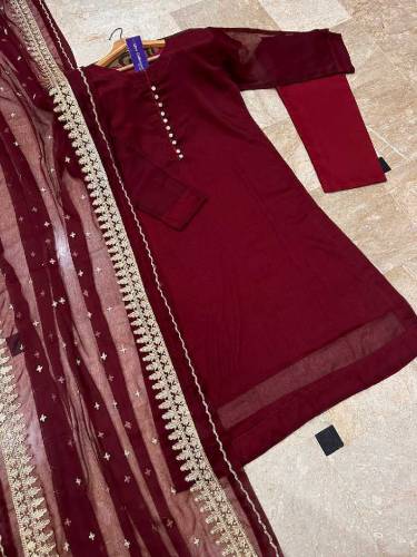 3pcs shiffon stitched suit 