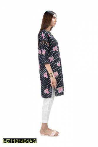 Allover Printed Top With Embroidered Neckline 