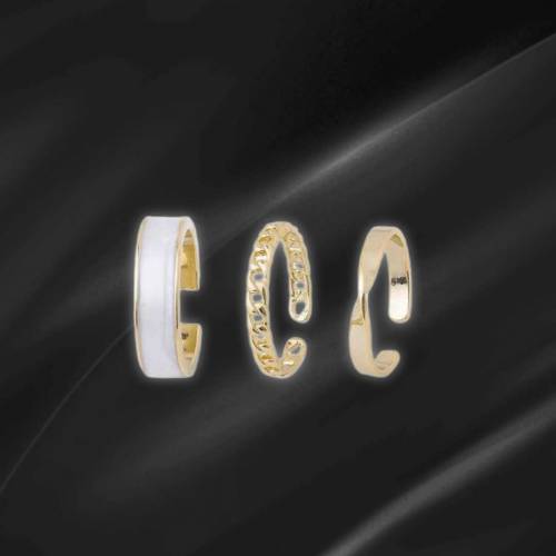 3 Pcs Alloy Gold Plated Dainty Plain Ring Set