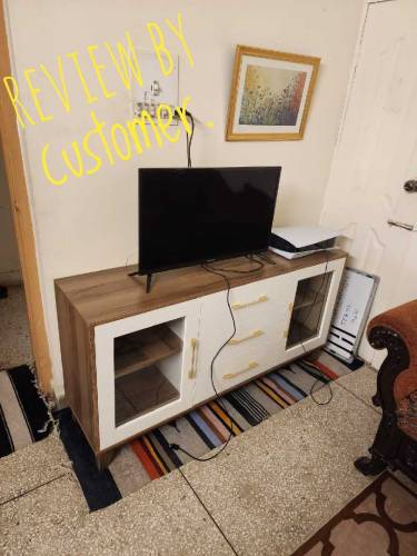 Sideboard Buffet Cabinet with 3 Drawers and 2 Windows