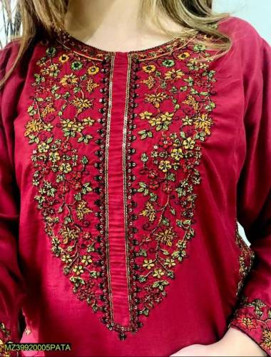 2 pcs women stiched linen sequins shirt and trouser