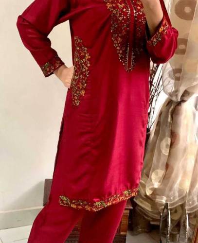 2 pcs women stiched linen sequins shirt and trouser